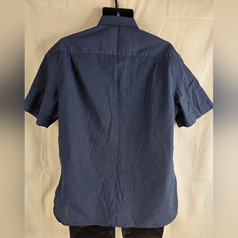 Van Heusen Navy Blue Short Sleeve Shirt Size XL Slim Fit Palm Tree Collar E-1650 - Picture 4 of 10